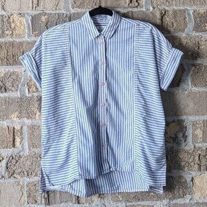 Madewell Lakeline Button-Up Shirt in Stripe-Play Chambray Blue Pink Size XXS